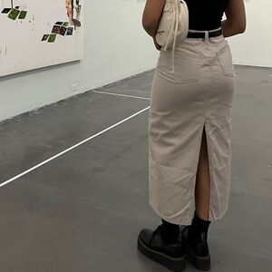 100% Cotton Grey Beige Denim Midi Skirt